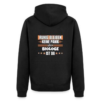 Ruhig bleiben ich bin Biologe - Unisex Premium Bio Zip Hoodie - Schwarz - Hinten - Nico (187cm)