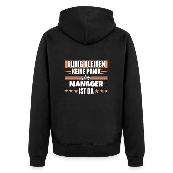 Ruhig bleiben ich bin Manager - Unisex Premium Bio Zip Hoodie - Schwarz - Hinten - Nico (187cm)
