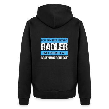 Resistenter Radler - Unisex Premium Bio Zip Hoodie - Schwarz - Hinten - Nico (187cm)