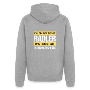 Resistenter Radler - Unisex Premium Bio Zip Hoodie - Grau meliert - Hinten - Nico (187cm)