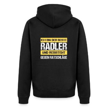 Resistenter Radler - Unisex Premium Bio Zip Hoodie - Schwarz - Hinten - Nico (187cm)