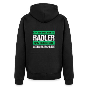 Resistenter Radler - Unisex Premium Bio Zip Hoodie - Schwarz - Hinten - Nico (187cm)