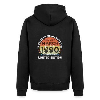 34 Years Old Made In 1990 Vintage March 1990 - Unisex Premium Organic Zip Hoodie - black - Back - Nico (187cm)