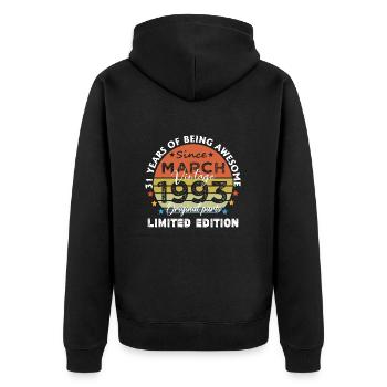 31 Years Old Made In 1993 Vintage March 1993 - Unisex Premium Organic Zip Hoodie - black - Back - Nico (187cm)