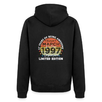 27 Years Old Made In 1997 Vintage March 1997 - Unisex Premium Organic Zip Hoodie - black - Back - Nico (187cm)