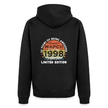 26 Years Old Made In 1998 Vintage March 1998 - Unisex Premium Organic Zip Hoodie - black - Back - Nico (187cm)
