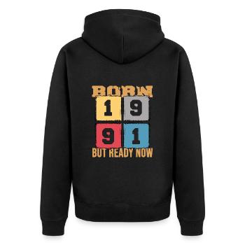 1991 Birthday Anniversary Limited Retro Edition - Unisex Premium Organic Zip Hoodie - black - Back - Nico (187cm)