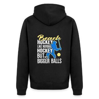 Beachhockey Strandhockeyspieler ProBeachHockey - Unisex Premium Bio Zip Hoodie - Schwarz - Hinten - Nico (187cm)