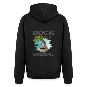 BONSAI-Baum auf dem Stein Yamadori Bonsaimeister - Unisex Premium Bio Zip Hoodie - Schwarz - Hinten - Nico (187cm)
