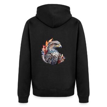 Majestätischer Adler in floraler Eleganz - Unisex Premium Bio Zip Hoodie - Schwarz - Hinten - Nico (187cm)