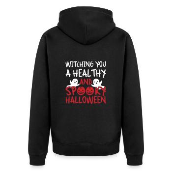 Apotheke Halloween | Witching you - Unisex Premium Bio Zip Hoodie - Schwarz - Hinten - Nico (187cm)