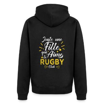 une fille aime le rugby sport Rugby - Veste à capuche bio Premium Unisexe - noir - Dos - Nico (187cm)