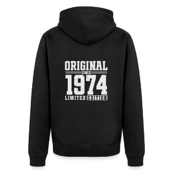 Original depuis 1974 Vintage Vintage anniversaire - Veste à capuche bio Premium Unisexe - noir - Dos - Nico (187cm)