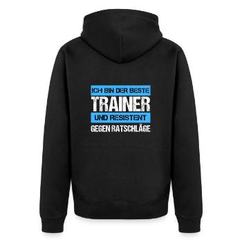 Resistant Trainer - Unisex Premium Organic Zip Hoodie - black - Back - Nico (187cm)