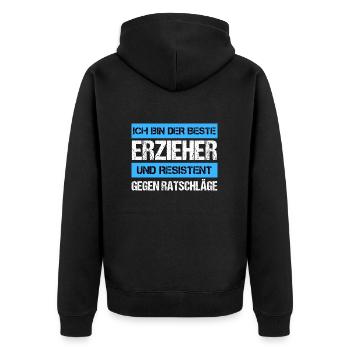 Resistenter Erzieher - Unisex Premium Bio Zip Hoodie - Schwarz - Hinten - Nico (187cm)