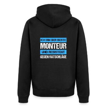 Resistenter Monteur - Unisex Premium Bio Zip Hoodie - Schwarz - Hinten - Nico (187cm)