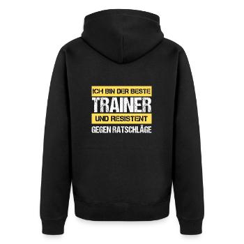 Resistant Trainer - Unisex Premium Organic Zip Hoodie - black - Back - Nico (187cm)