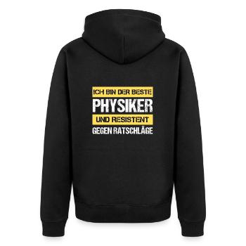Resistenter Physiker - Unisex Premium Bio Zip Hoodie - Schwarz - Hinten - Nico (187cm)