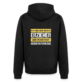 Resistenter Erzieher - Unisex Premium Bio Zip Hoodie - Schwarz - Hinten - Nico (187cm)