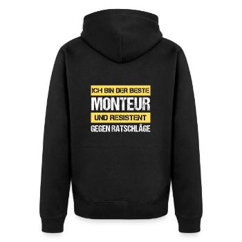 Resistenter Monteur - Unisex Premium Bio Zip Hoodie - Schwarz - Hinten - Nico (187cm)