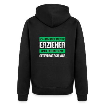 Resistenter Erzieher - Unisex Premium Bio Zip Hoodie - Schwarz - Hinten - Nico (187cm)