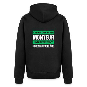 Resistenter Monteur - Unisex Premium Bio Zip Hoodie - Schwarz - Hinten - Nico (187cm)