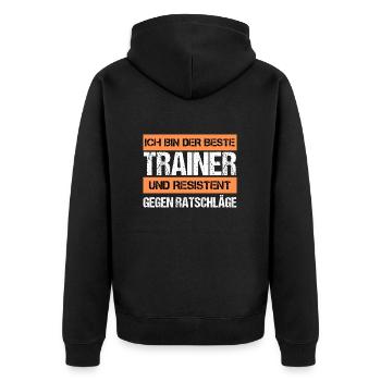 Resistant Trainer - Unisex Premium Organic Zip Hoodie - black - Back - Nico (187cm)