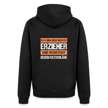 Resistenter Erzieher - Unisex Premium Bio Zip Hoodie - Schwarz - Hinten - Nico (187cm)