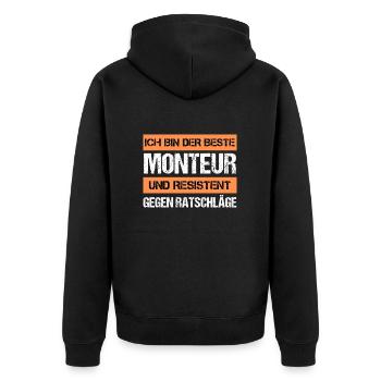 Resistenter Monteur - Unisex Premium Bio Zip Hoodie - Schwarz - Hinten - Nico (187cm)