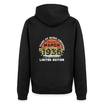 88 Years Old Made In 1936 Vintage March 1936 - Unisex Premium Organic Zip Hoodie - black - Back - Nico (187cm)