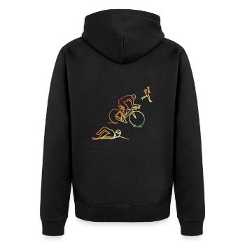Triathlon im Retro Stil - Unisex Premium Bio Zip Hoodie - Schwarz - Hinten - Nico (187cm)