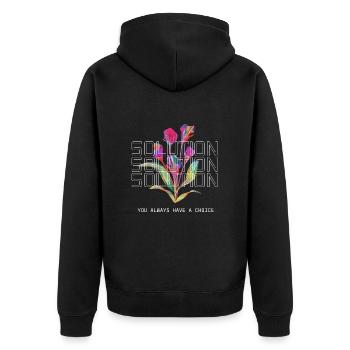 Lösung, Solution - Unisex Premium Bio Zip Hoodie - Schwarz - Hinten - Nico (187cm)