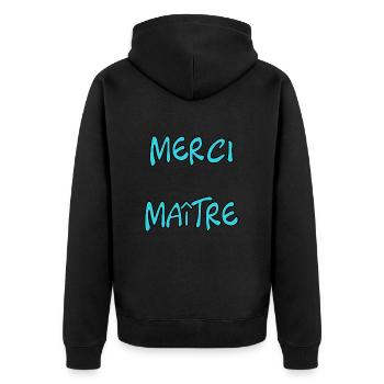 MASTER. THANK YOU. THANK YOU, MASTER. MASTER. MASTER GIFT - Unisex Premium Organic Zip Hoodie - black - Back - Nico (187cm)