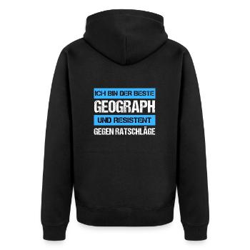 Resistant Geographer - Unisex Premium Organic Zip Hoodie - black - Back - Nico (187cm)