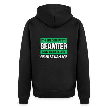 Resistenter Beamter - Unisex Premium Bio Zip Hoodie - Schwarz - Hinten - Nico (187cm)