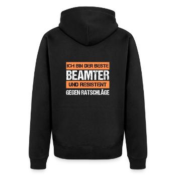 Resistenter Beamter - Unisex Premium Bio Zip Hoodie - Schwarz - Hinten - Nico (187cm)
