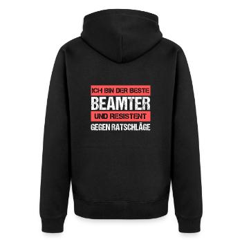 Resistenter Beamter - Unisex Premium Bio Zip Hoodie - Schwarz - Hinten - Nico (187cm)