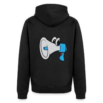 Megafon / Megaphone - Blau mit Augen - Unisex Premium Bio Zip Hoodie - Schwarz - Hinten - Nico (187cm)