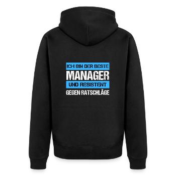 Resistenter Manager - Unisex Premium Bio Zip Hoodie - Schwarz - Hinten - Nico (187cm)