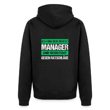 Resistenter Manager - Unisex Premium Bio Zip Hoodie - Schwarz - Hinten - Nico (187cm)
