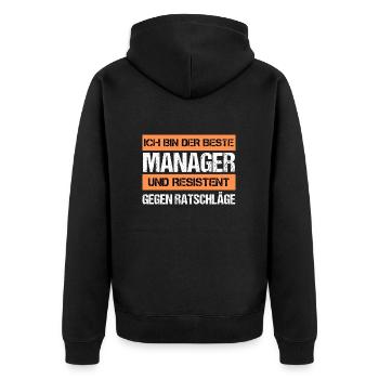 Resistenter Manager - Unisex Premium Bio Zip Hoodie - Schwarz - Hinten - Nico (187cm)