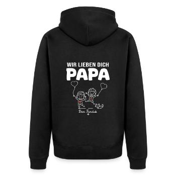 Wir lieben dich Papa dein Fanclub 2 kinder - Unisex Premium Bio Zip Hoodie - Schwarz - Hinten - Nico (187cm)