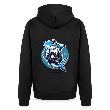 Edler Hai im Smoking-Vektor-Design - Unisex Premium Bio Zip Hoodie - Schwarz - Hinten - Nico (187cm)