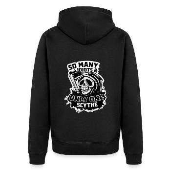 La Faucheuse, tant d'idiots, une seule faux - Veste à capuche bio Premium Unisexe - noir - Dos - Nico (187cm)