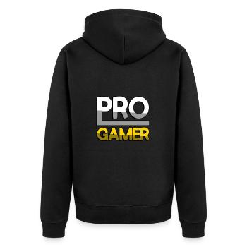 PRO GAMER (Gelb) - Gaming - Unisex Premium Bio Zip Hoodie - Schwarz - Hinten - Nico (187cm)