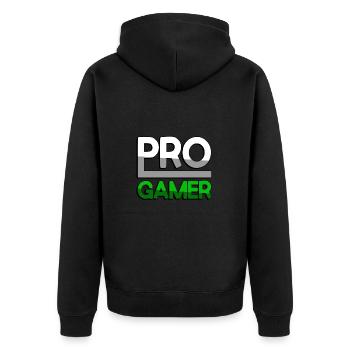 PRO GAMER (Grün) - Gaming - Unisex Premium Bio Zip Hoodie - Schwarz - Hinten - Nico (187cm)