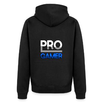 PRO GAMER (Blau) - Gaming - Unisex Premium Bio Zip Hoodie - Schwarz - Hinten - Nico (187cm)
