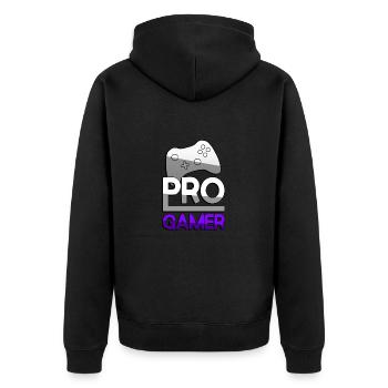 PRO GAMER (Lila) + Controller - Gaming - Unisex Premium Bio Zip Hoodie - Schwarz - Hinten - Nico (187cm)