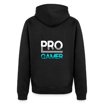 PRO GAMER (Türkis) - Gaming - Unisex Premium Bio Zip Hoodie - Schwarz - Hinten - Nico (187cm)