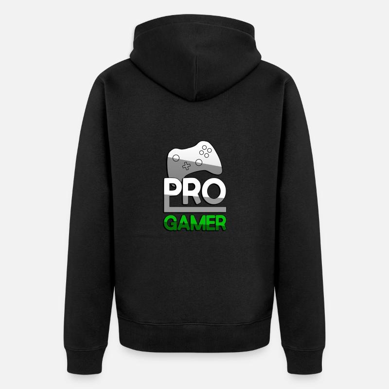 PRO GAMER (Grün) + Controller - Gaming - Unisex Premium Bio Zip Hoodie - Schwarz